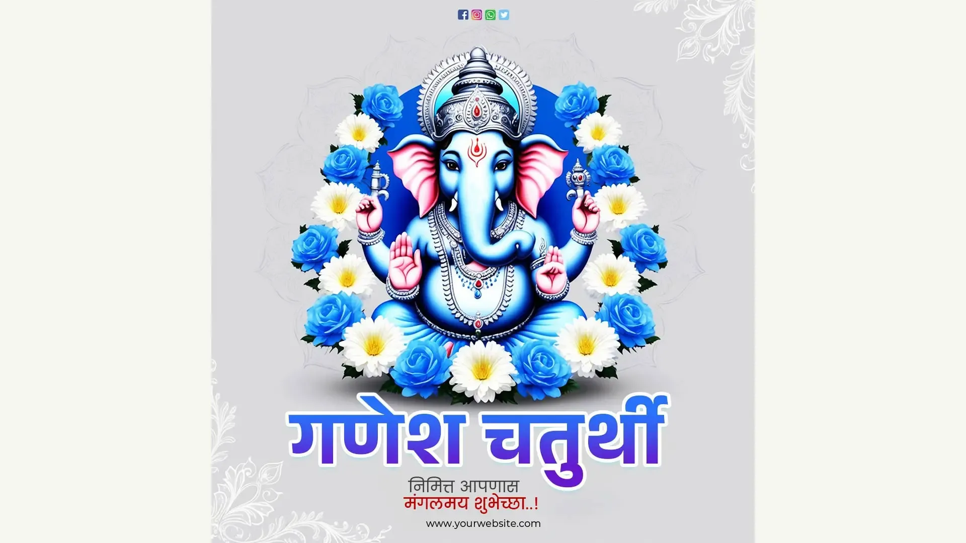 Customizable Ganesh Chaturthi Instagram Post with Blue Floral Theme